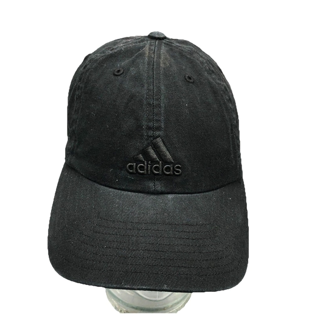 Adidas Hat Cap Strap Back Double Black Base Ball Dad Spell Out Plain Logo Twill